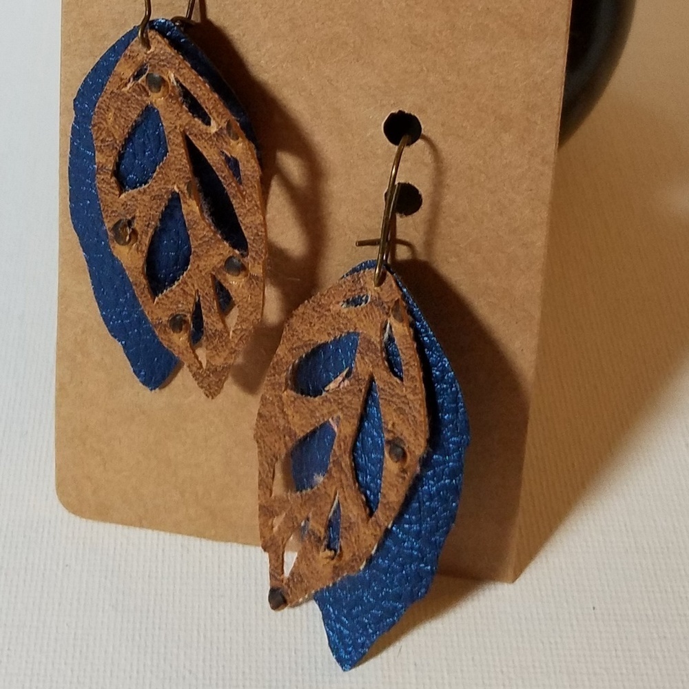 Pleather Drop 2" Earrings Handmade 2 Layer